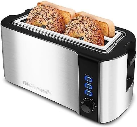 Elite Gourmet ECT-3100 Long Slot 4 Slice Toaster, Reheat, 6 Toast