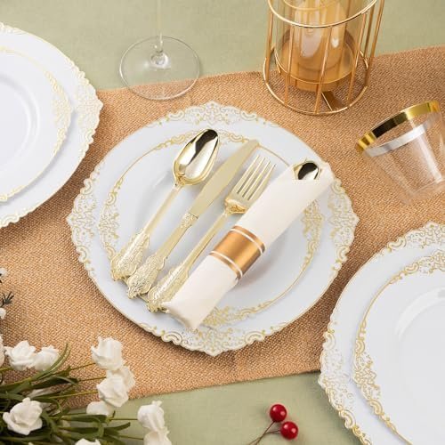 350PCS Gold Plastic Plates for 50 Guests - Image 2