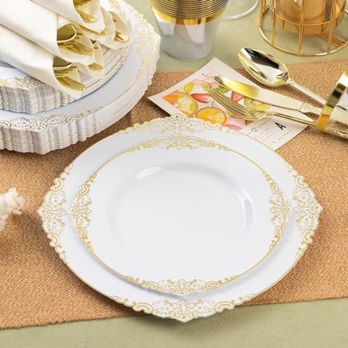 350PCS Gold Plastic Plates for 50 Guests - Image 3