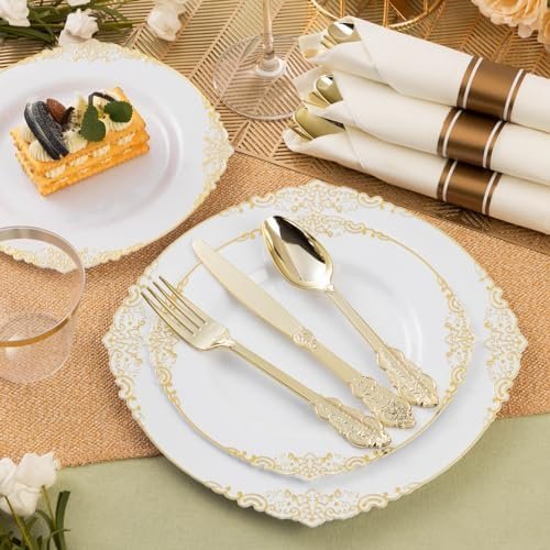 350PCS Gold Plastic Plates for 50 Guests - Image 4