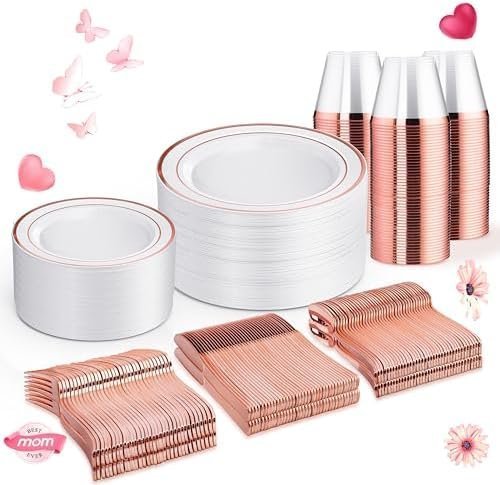 WELLIFE 300 PCS Rose Gold Dinnerware Set for 50 Guests