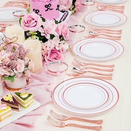 WELLIFE 300 PCS Rose Gold Dinnerware Set for 50 Guests - Image 2