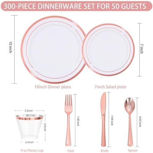 WELLIFE 300 PCS Rose Gold Dinnerware Set for 50 Guests - Image 6